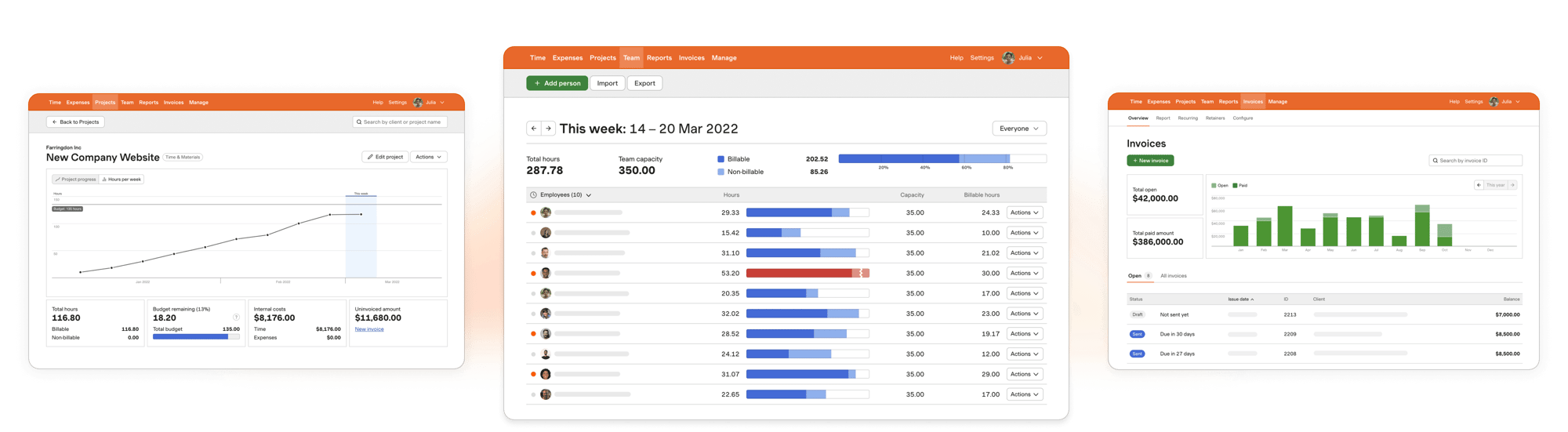 Time tracking and invoicing reports